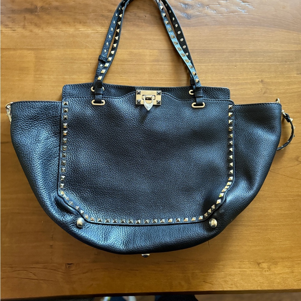 Valentino Garavani Black Studded Leather Tote
